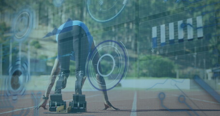 Image of data processing over disabled african american male runner