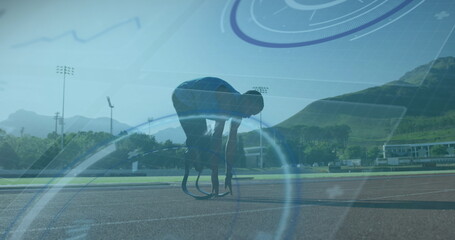 Image of data processing over disabled african american male runner