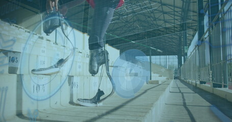 Image of data processing over disabled african american male runner