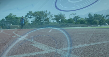 Image of data processing over disabled african american male runner