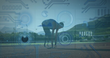 Image of data processing over disabled african american male runner