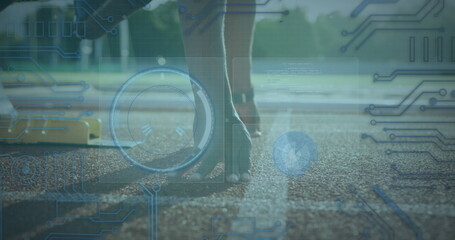 Image of data processing over disabled african american male runner