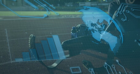 Image of data processing over disabled african american male runner