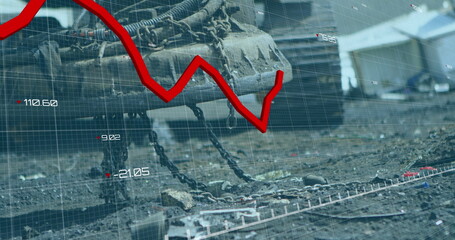 Image of statistics and data processing over construction site