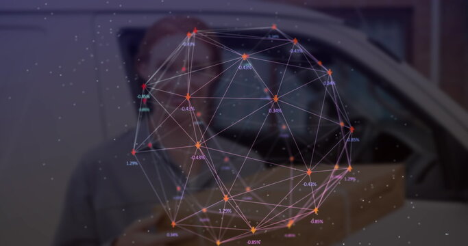Image of data processing over caucasian female deliverer - Powered by Adobe