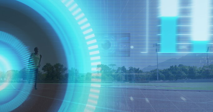 Image of data processing over disabled african american male runner - Powered by Adobe