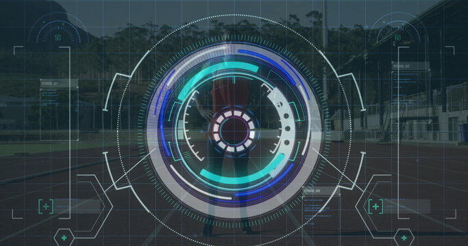 Image of data processing over disabled african american male runner