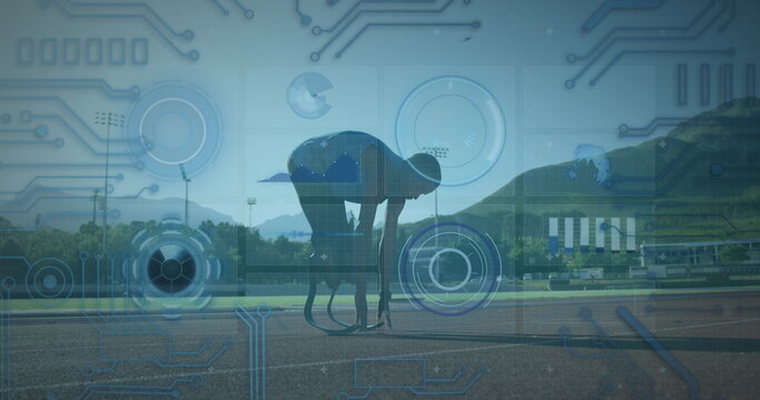 Image of data processing over disabled african american male runner