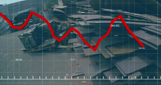 Image of statistical data processing over grid network against scrap metal junkyard