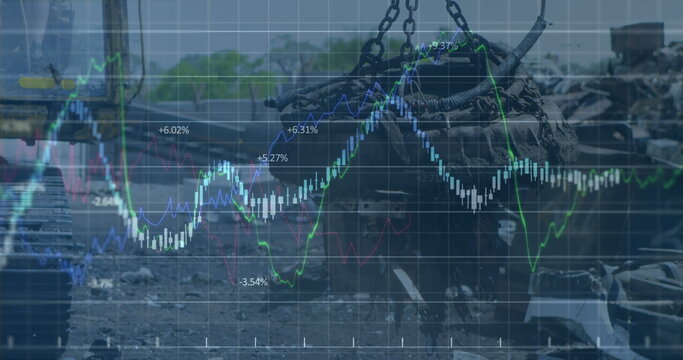 Image of financial data processing over garbage dump