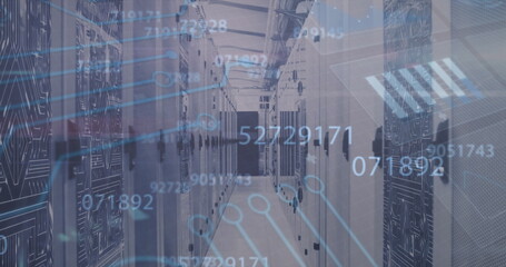 Image of data processing over server room