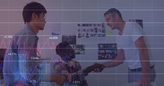 Image of data processing over diverse male and female business people