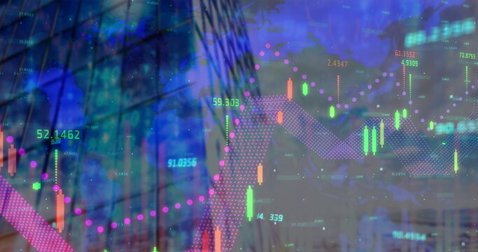 Multiple changing numbers and financial data processing against tall building