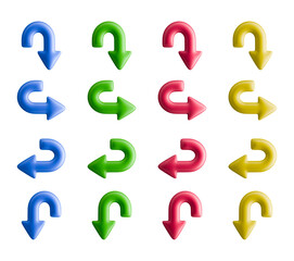 Multicolored turned around arrows vector 3d symbols