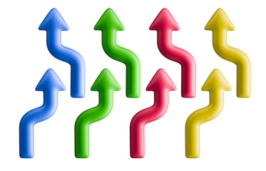 Set of lane change multicolored arrows  vector 3d symbols