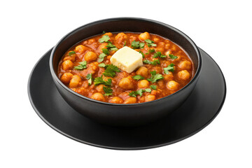 Fototapeta premium Chole Masala Bowl with Batur on Black Plate Single Dish, isolated on transparent background.