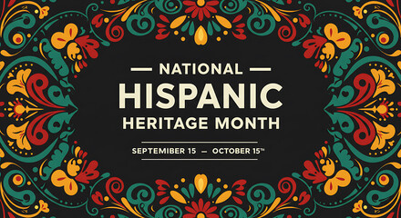 National Hispanic Heritage Month Celebration Design with Vibrant Folkloric Floral Frame