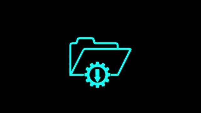 Document Downloading icon on a BLACK  background.4K VIDEO