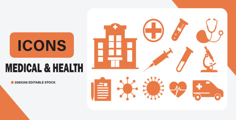 Medical and Health Icon Collection: A comprehensive array of essential medical and health icons, offering a visual guide to the world of healthcare. Each symbol.