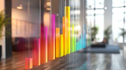 Abstract Colorful Glass Bar Chart Growth Success Modern Business Financial Data Visualization Design Graphic Rainbow Spectrum Corporate Office Interior Background Goal Trend Future