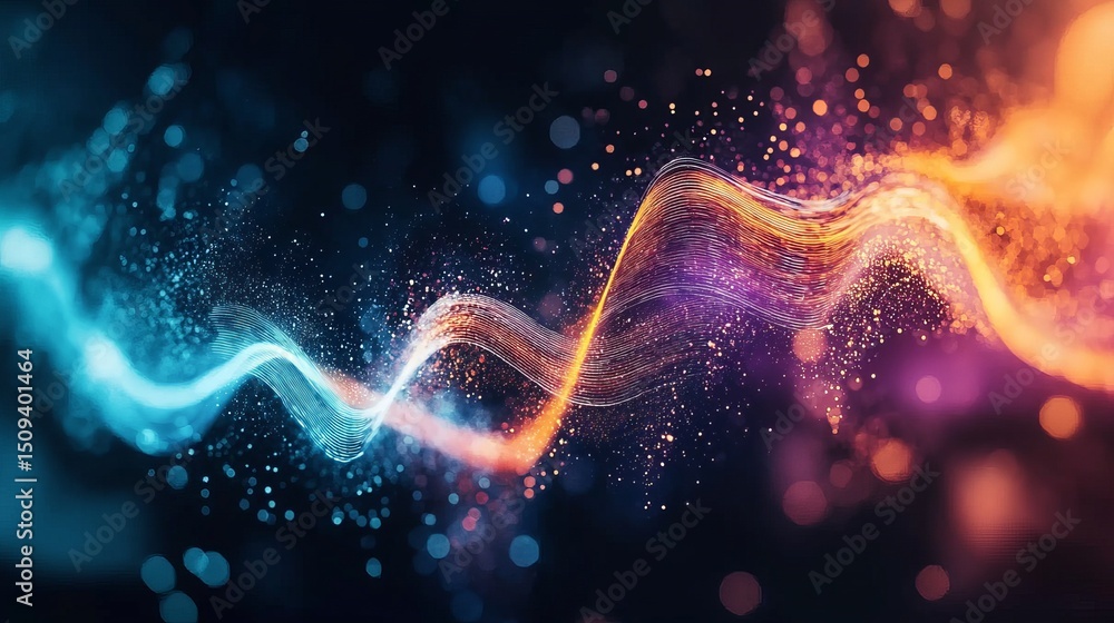 Poster abstract colorful wave digital art background design modern elegant dynamic flowing energy particle 