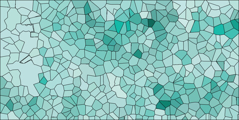 Abstract stained glass mosaic background with varying shades of teal and geometric cell-like structure