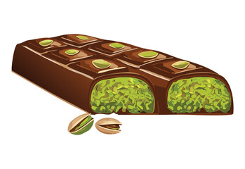 vector illustration of chocolate snack bar with pistachio paste