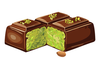dessert chocolate bar filled with kunafa and pistachio paste - vector illustration