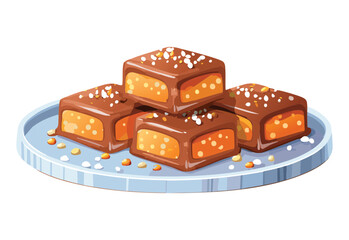 Stacked caramel chocolates with nut sprinkles - vector illustration