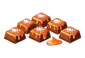 Caramel chocolates with sprinkles and sauce - vector illustration