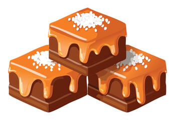 stack of chocolate caramel bites with flakes - vector illustration