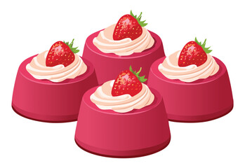 Strawberry cupcake with whipped cream - vector illustration