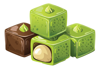 Mixed matcha chocolate cubes with cocoa - vector illustration