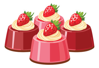 Strawberry dessert with fresh cream - vector illustration