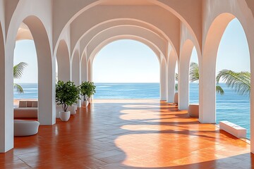 Scenic sea view through architectural arch high resolution picture