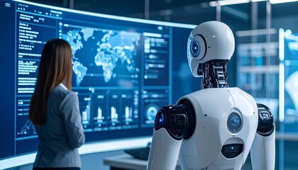 Robot Shows Dashboard Insights in Office