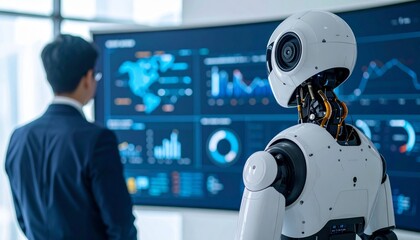 Robot Shows Dashboard Insights in Office