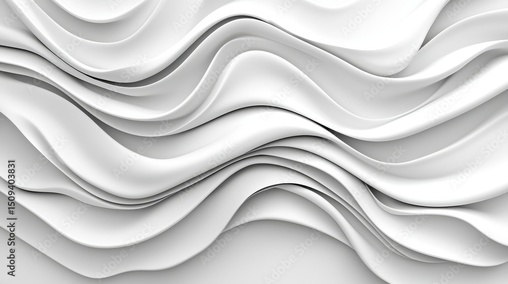 Poster abstract image of flowing white waves. soft, undulating forms create a calming and elegant visual. t
