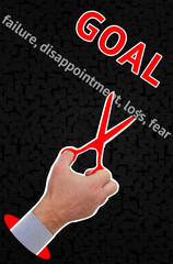 Cutting Through Doubt to Reach the Goal. This image is ideal for themes related to motivation, personal growth, mindset coaching, business success, and goal-setting.