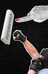 This collage symbolizes the struggle against overwhelming bureaucracy and red tape