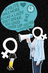 This collage explores the generational transmission of gender norms and societal expectations imposed on young women