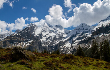 Switzerland.  Bernese Oberland. In the canton of Bern. Ski resort in the Alps. Tourism concept.Bernese Alps.