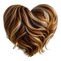 Heart shaped blonde and brown wavy hair isolated on transparent background, a symbol of love, beauty, and style for valentine's day