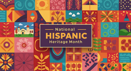 National Hispanic Heritage Month Colorful Pattern Grid Illustration