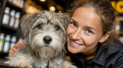 A joyful moment between a smiling person and their adorable dog perfect for pet lovers and emo