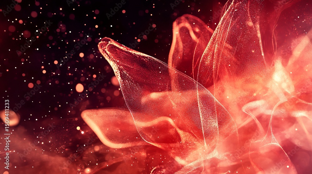 Poster abstract red fluid dynamic flowing energy swirling design background texture glowing particles elega