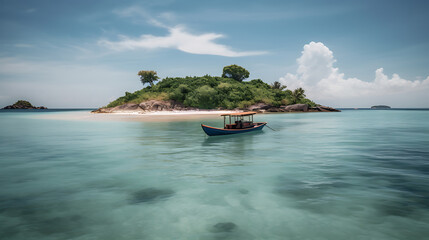 Obraz premium Tropical island with lagoon and boats
