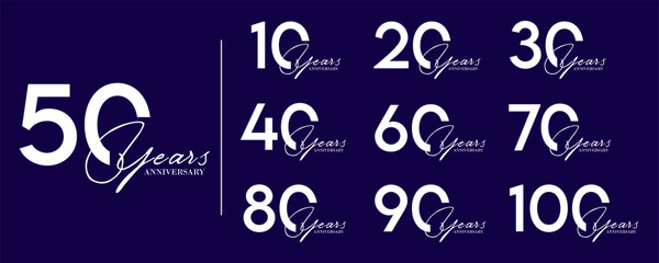 Set of 10–100 Year Typography Social Media Posts

