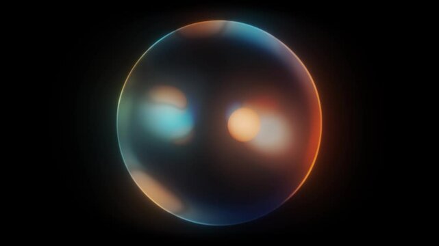 looping animation of a transparent glass orb with glowing, colorful lights moving within, set against a dark background, perfect for adding a modern, dynamic touch to any project