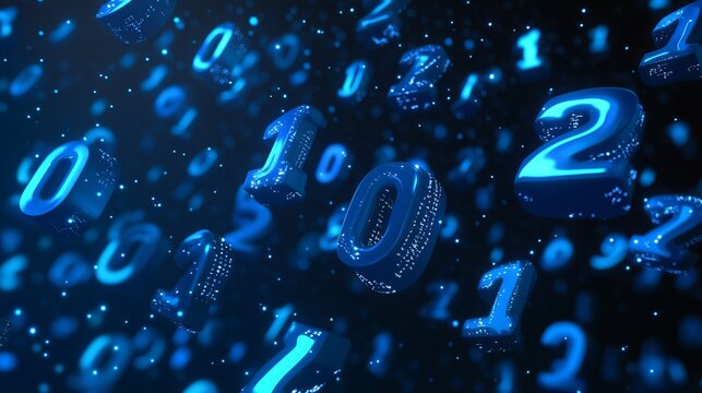 Abstract Blue Digital Numbers Background Technology Data Flow Futuristic Shiny Glowing 3D Render Modern Design Elegant Digital Numbers Cyberpunk Style Binary Code Innovation - Powered by Adobe